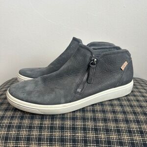 ECCO Womens Gray Leather Side Zip Ankle Boots Fashion Sneakers Size 8